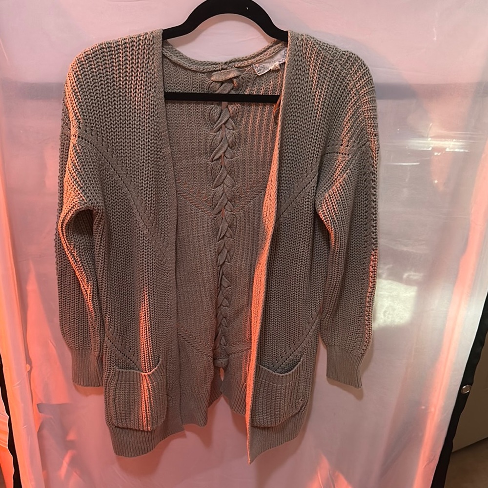 Pink Rose Tan Cable Knit Open Front Cardigan